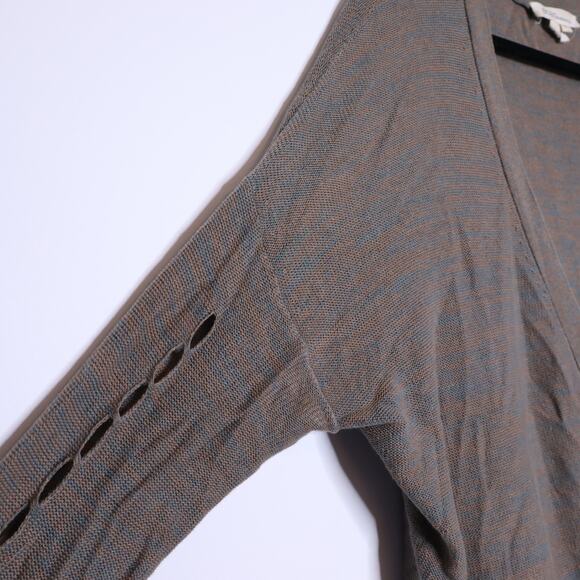 BCBGENERATION Distressed Sweater Marled Fern Taupe Cardigan Casual Women's M - Picture 3 of 12